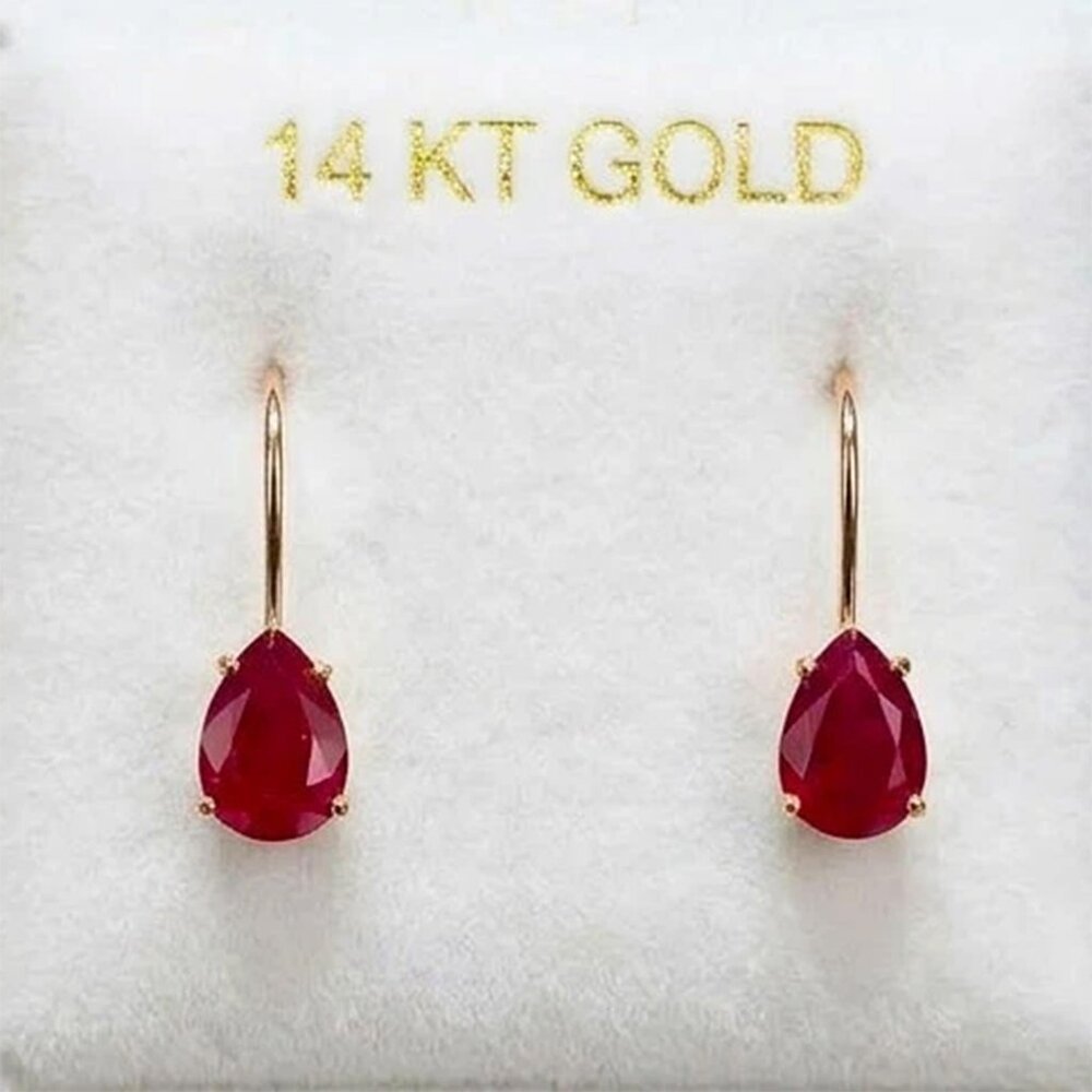 Genuine 1.32 Cts Ruby Dangling Earrings 14k Solid Rose Gold